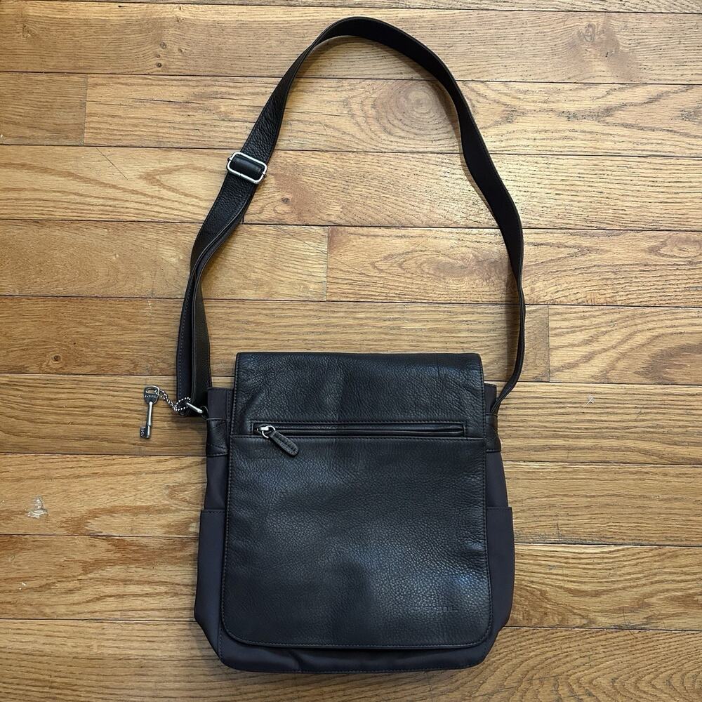 Fossil Brown Pebbled Leather Key Charm Flap Crossbody Shoulder Bag